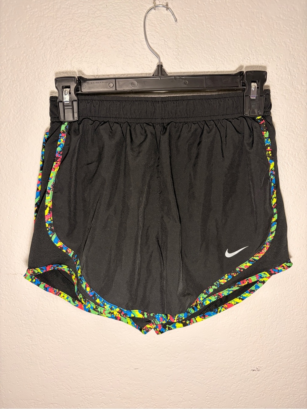 Nike Dri-Fit Women's Black Running Shorts with Bright Multicolor Trim